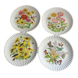 Mary Lake-Thompson Melamine Plates Flowers Butterflies Birds Bee 9" Set of 4 New